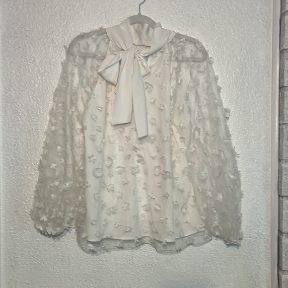 NWT Entro white sheer floral sleeved top with back tie size large - Picture 6 of 11